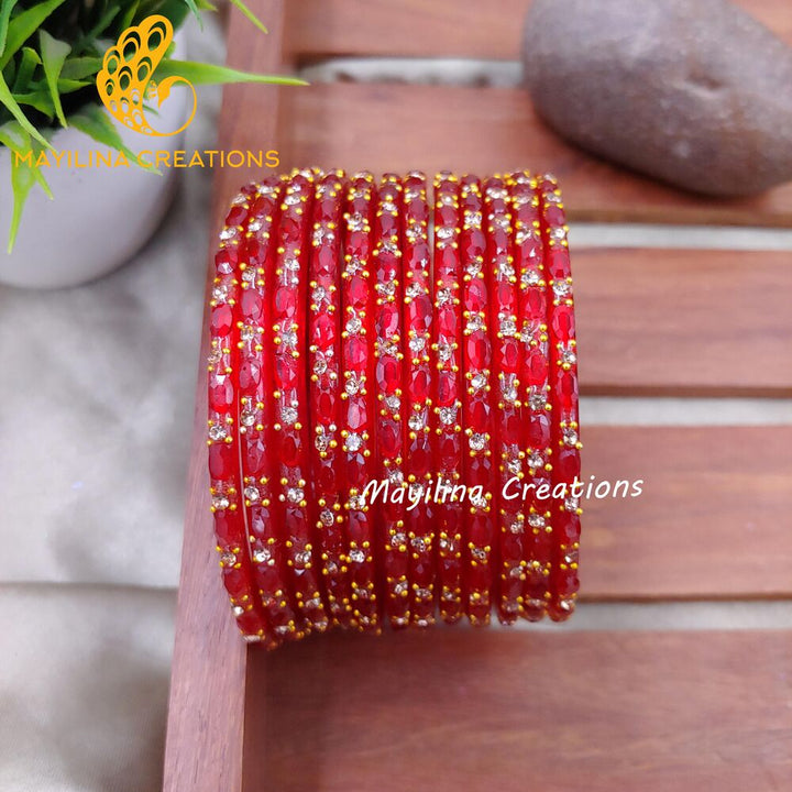 Red Twinkle Designer Glass Bangles - Set of 12 Bangles