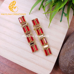 Red and Gold Rectangle Kundan Alligator Clip - Medium Size (Set of 2)