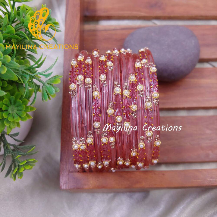 Rose Designer Glass Bangles - Chitrani