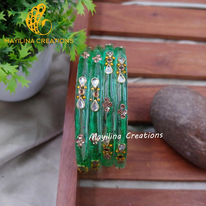 Sea Green Glass Kada Bangles - Nidhi (Set of 4 Bangles)