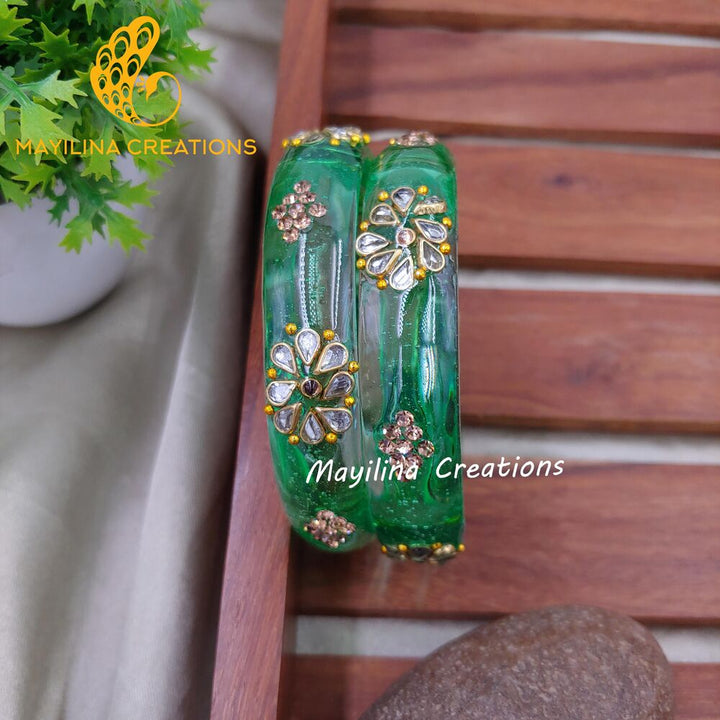 Sea Green Glass Kada Bangles - Rutika (Set of 2 Bangles)