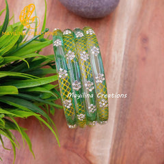Sea Green Glass Kada Bangles - Sita (Set of 4 Bangles)