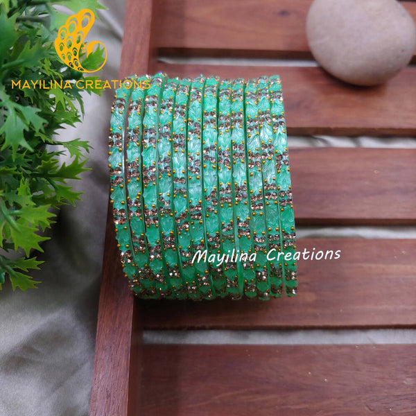 Sea Green Malar - Designer Flower Pattern Bangles