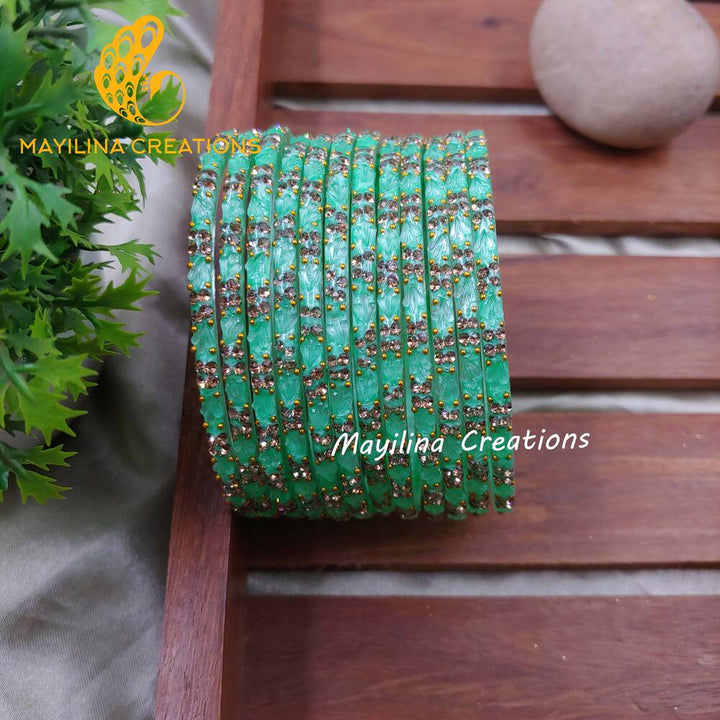 Sea Green Malar - Designer Flower Pattern Bangles
