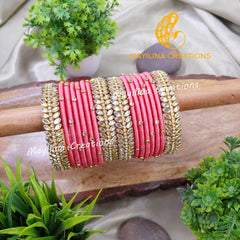 Sravani - Light Pink Silk Thread Bangles with Border Leaf Bangles for Women