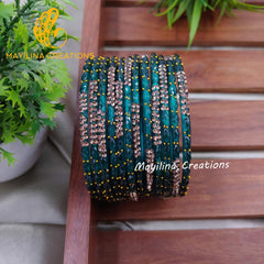 Teal Blue Glittering Raindrop Glass Bangles