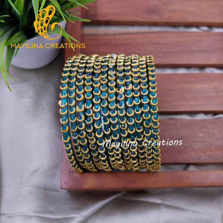 Teal Blue Illampirai Crystal Glass Bangles 