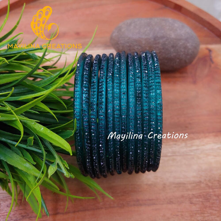 Teal Green Crystal Cut Glass Bangles