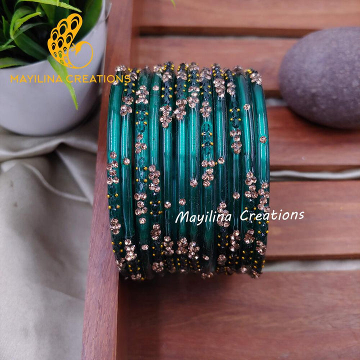 Teal Green Gauri - Minimal Designer Glass Bangles