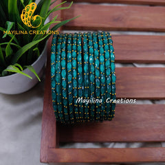Teal Green Matte Raindrop Glass Bangles (Set of 12 Bangles)