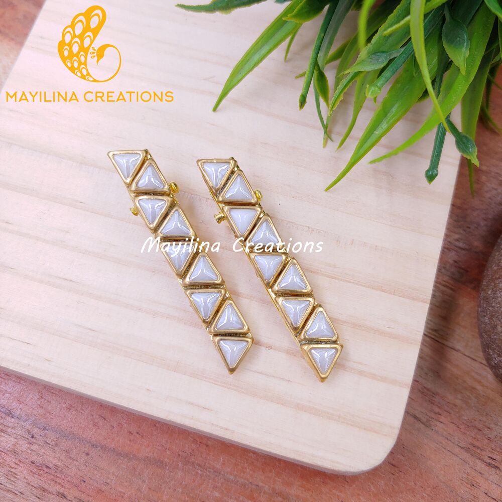 Triangle White Kundan Alligator Clip - Medium Size (Set of 2)