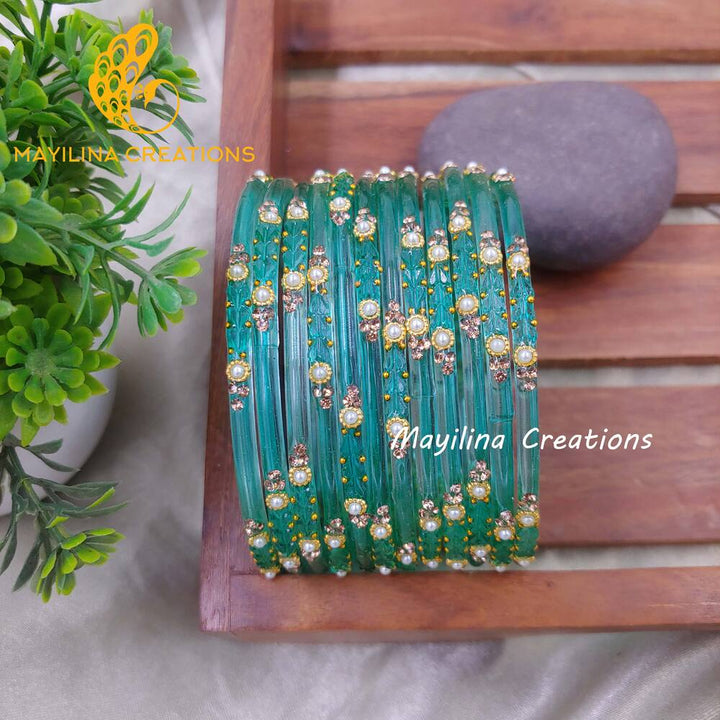 Turquoise Designer Glass Bangles - Chitrani