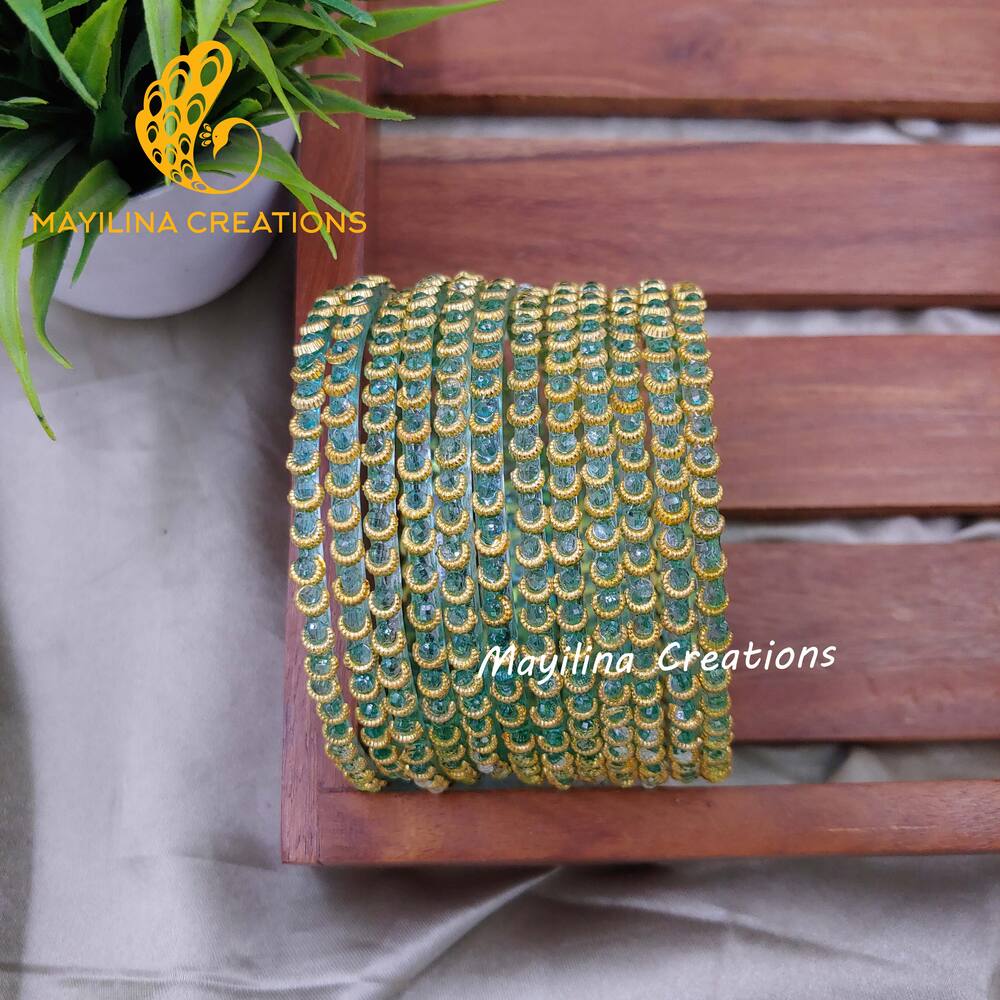 Turquoise Illampirai Crystal Glass Bangles 