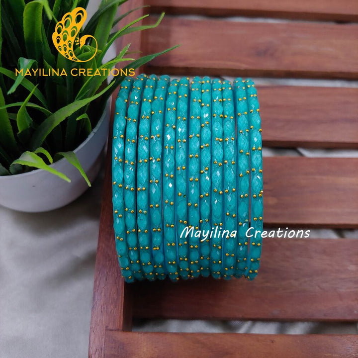 Turquoise Matte Raindrop Glass Bangles (Set of 12 Bangles)