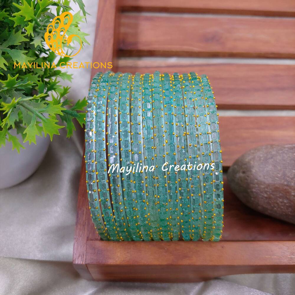Turquoise Tube Cut Glass bangles