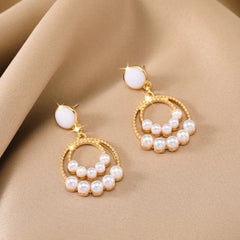 Circling Pearl -  Korean Pearl Two Layer Stud