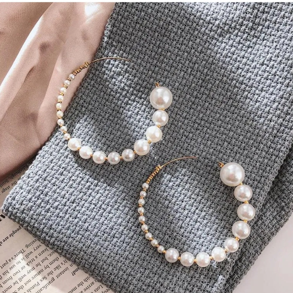 Elegant Korean Pearl Hoop Earrings Earrings for Women, Bohemian Style