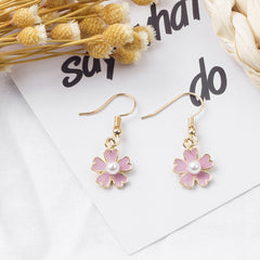 Oleander Flower Earrings with Pearl for Girls and Women, Korean Style Earrings