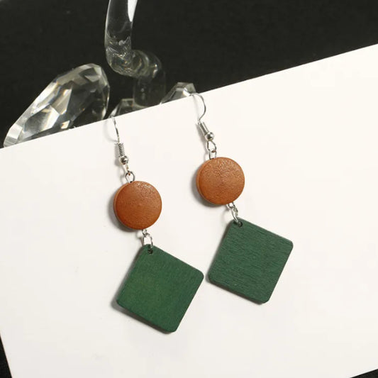 Silva Square - Retro Lightweight Wood Earrings