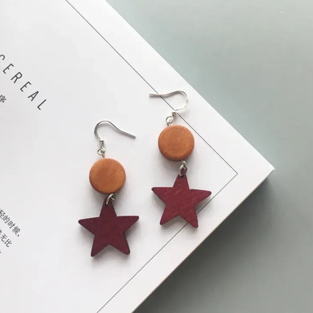 Silva Star - Retro Lightweight Wood Earrings