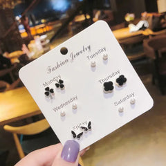 Black Clover - Pack of 6 Weekly Silver Stud Earrings Combo