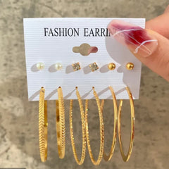 Gold Large Hoop - Pack of 6 Gold Stud and Hoop Earrings Combo