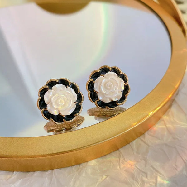 Black Rose - Minimalist Flower Earrings