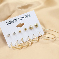 Gold Heart - Pack of 6 Gold Stud and Hoop Earrings Combo