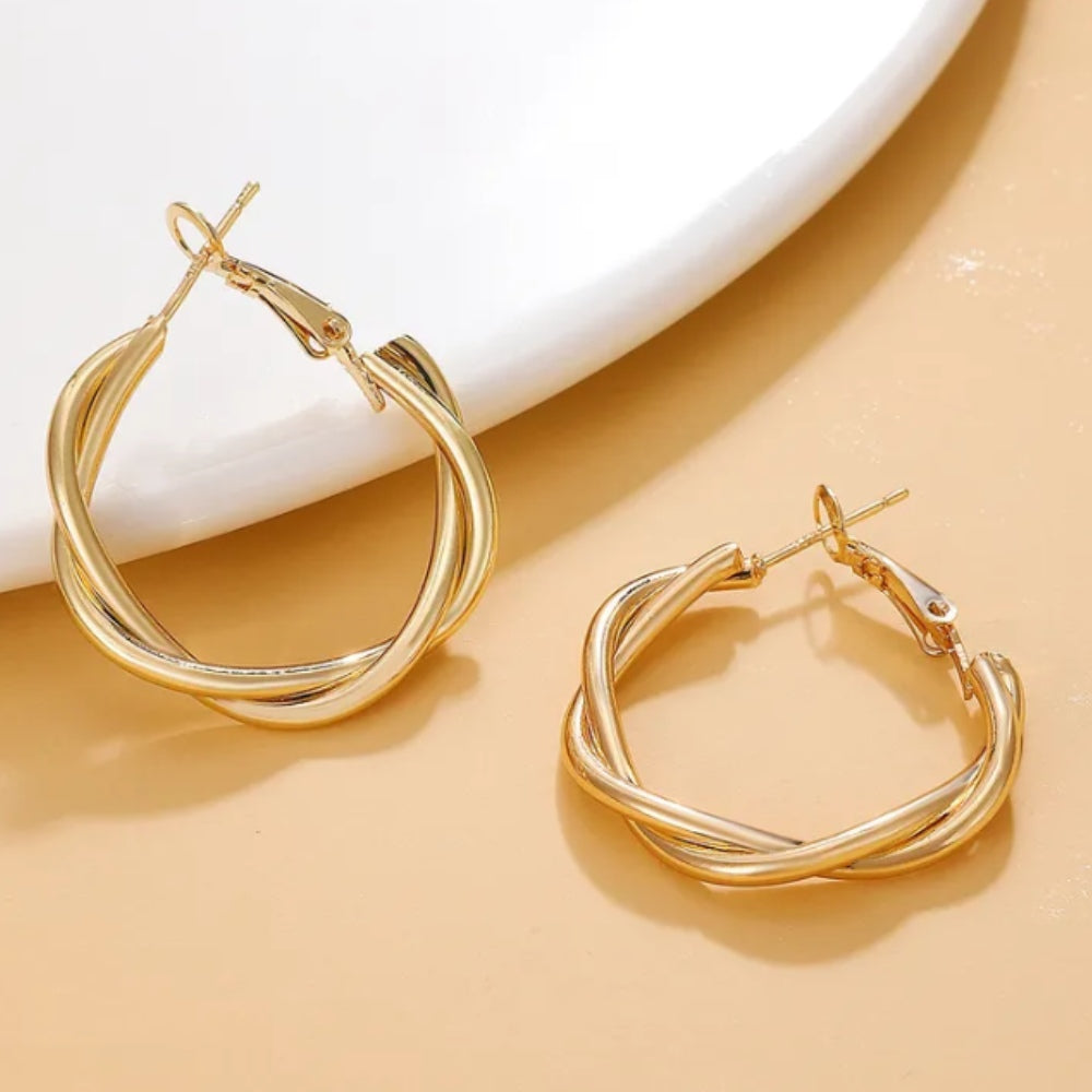 Twisty Gold - Classy and Elegant Gold Hoop Earrings for Women, Retro Style