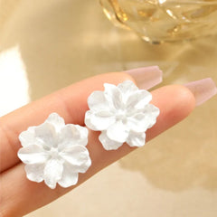 Korean White Acrylic Flower Stud for Women