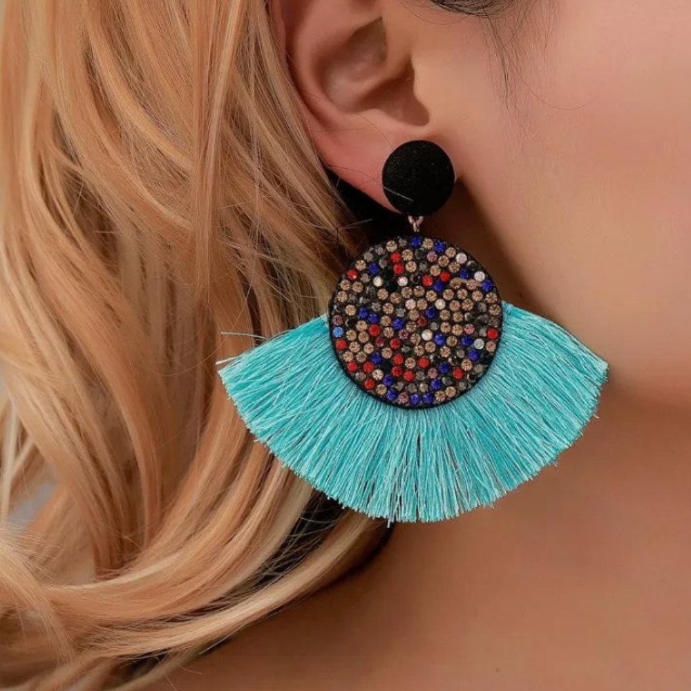 Sizzle Blue - Black and Blue Tassel Party Wear Earrings