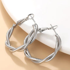 Twisty Silver - Classy and Elegant Silver Hoop Earrings for Women, Retro Style