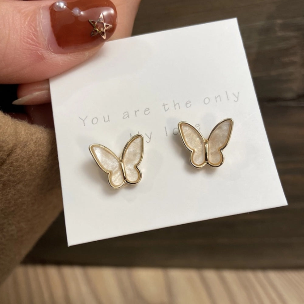 Minimal Butterfly - White Marble Finish Butterfly Korean Enamel Stud