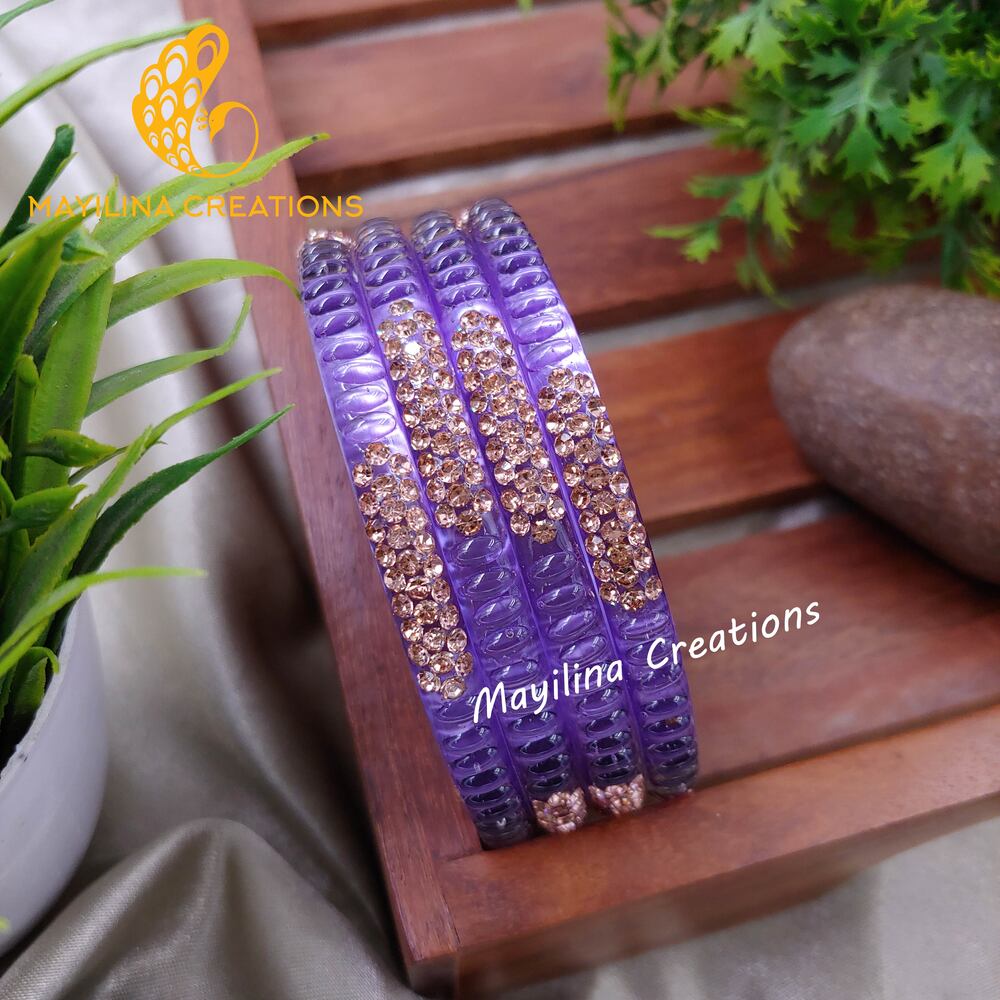 Violet Glass Kada Bangles - Haruni (Set of 4 Bangles)