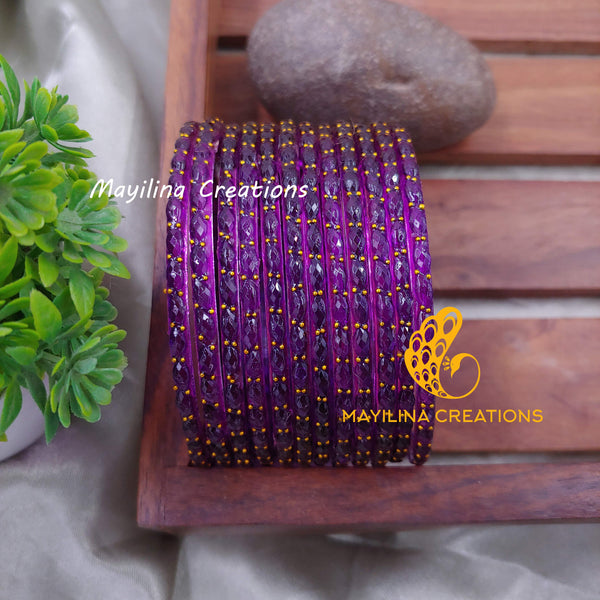 Violet Raindrop Glass Bangles (Set of 12 Bangles)