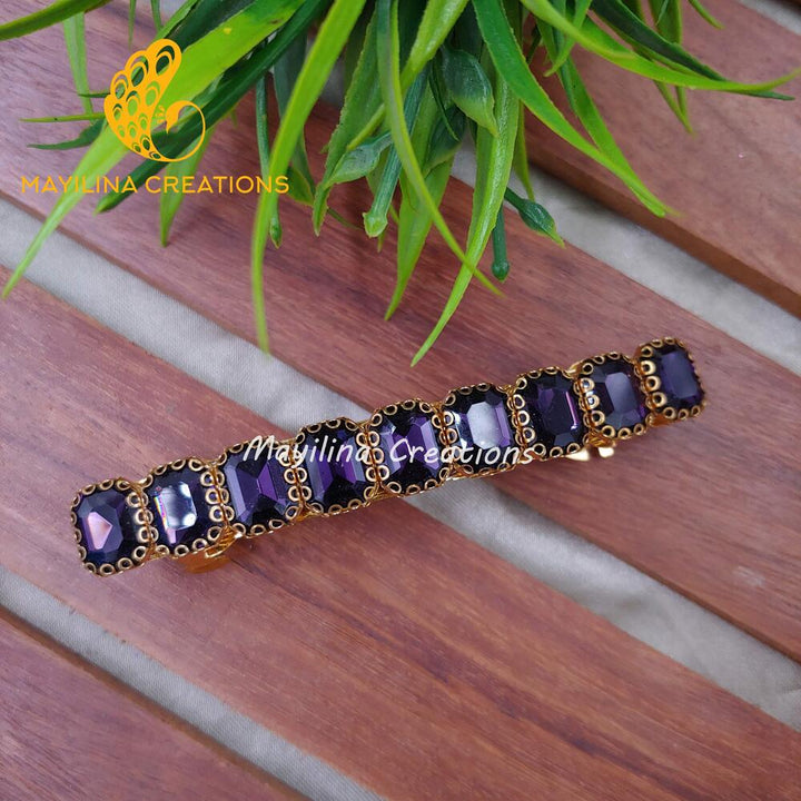 Violet Rectangle Clip Stone Traditional Stone Centre Hair Clips