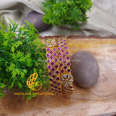 Violet Triple Line Kundan Kada Bangles - Silk Thread Bangles (Set of 2 Bangles)