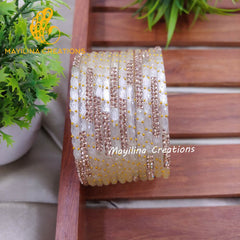 White Glittering Raindrop Glass Bangles