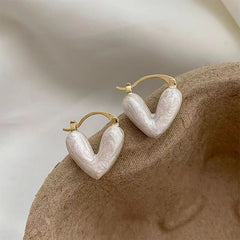 White Heartz - White Marble Heart Korean Glittering Stud
