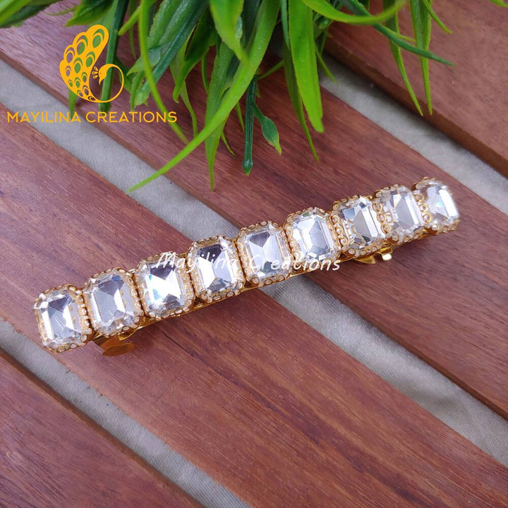 White Rectangle Clip Stone Traditional Stone Centre Hair Clips