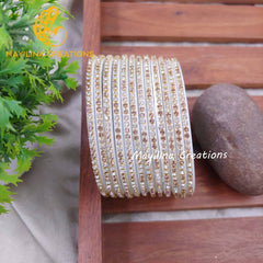 White Stone Chain Glass Bangles