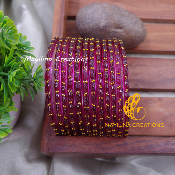 Wine Raindrop Glass Bangles (Set of 12 Bangles)