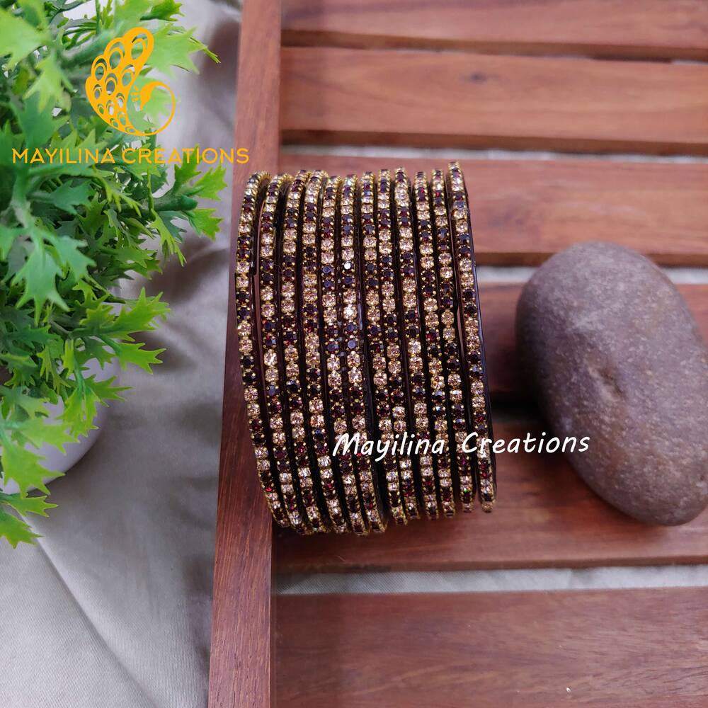 Wine Stone Chain Glass Bangles