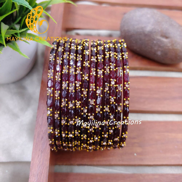 Wine Twinkle Designer Glass Bangles - Set of 12 Bangles
