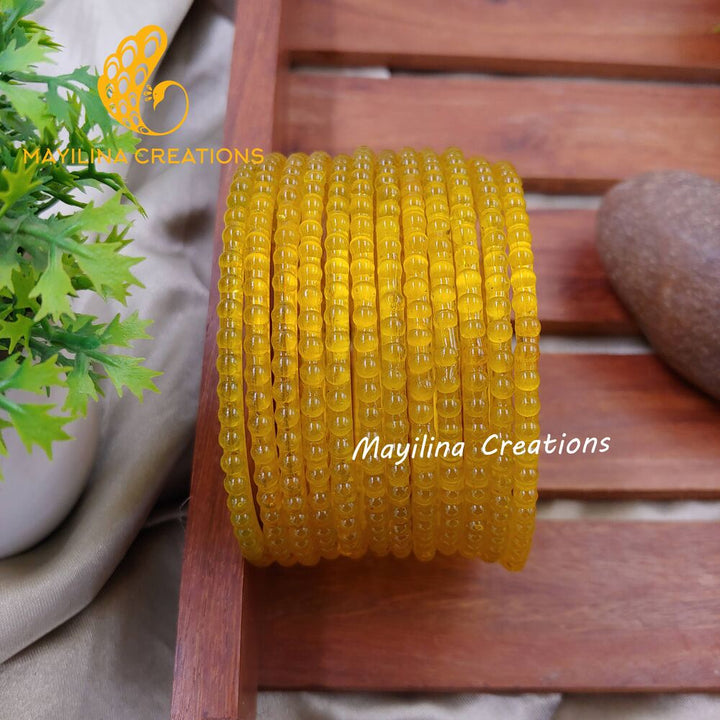 Yellow Bubble Design Glass Bangles - Set of 12 Bangles