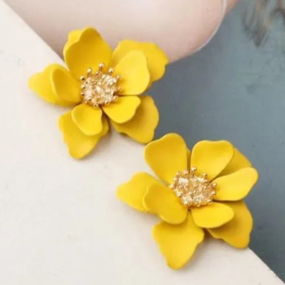 Yellow Camellia - Flower Earrings for Girls and Women, Floral Style Earrings