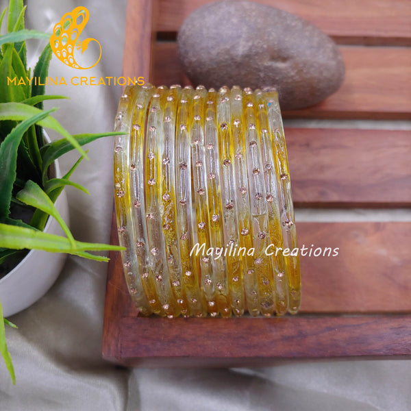Yellow Dual Tone Glass Bangles with Stone