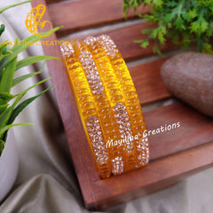 Yellow Glass Kada Bangles - Haruni (Set of 4 Bangles)
