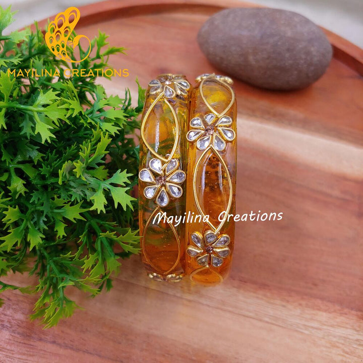 Yellow Glass Kada Bangles - Malika (Set of 2 Bangles)