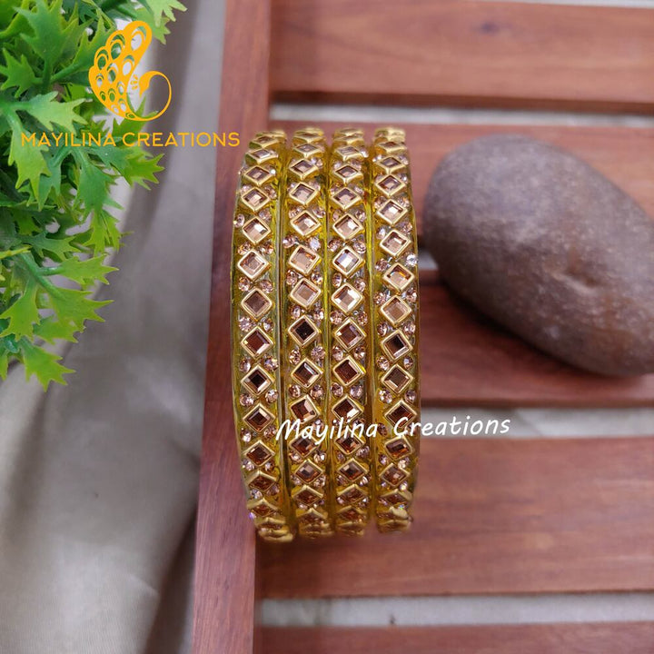 Yellow Glass Kada Bangles - Sana (Set of 4 Bangles)